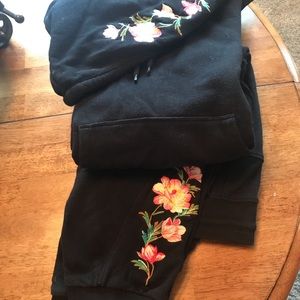 Betsey Johnson black sweatsuit with  embroidery